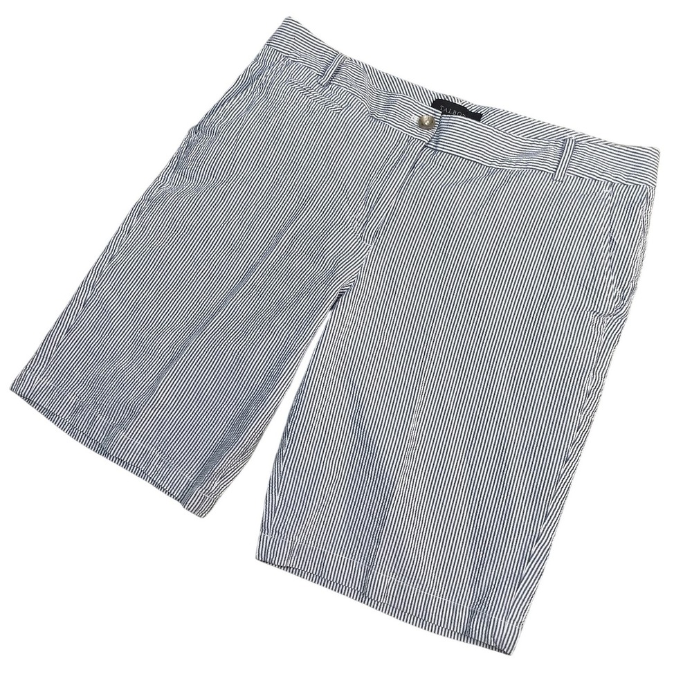 Talbots Classic Womens Blue White Seersucker Striped Knee Length Shorts Size 12
